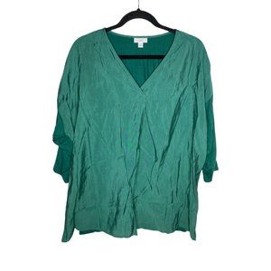 J. Jill Blouse Size XL Women's 3/4 Sleeve Green V-Neck Tencel Modal Formal Top